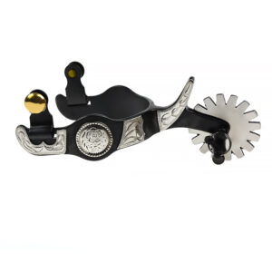 Black Iron Western Spurs with German Silver Trim and Jingle Bobs SP5137