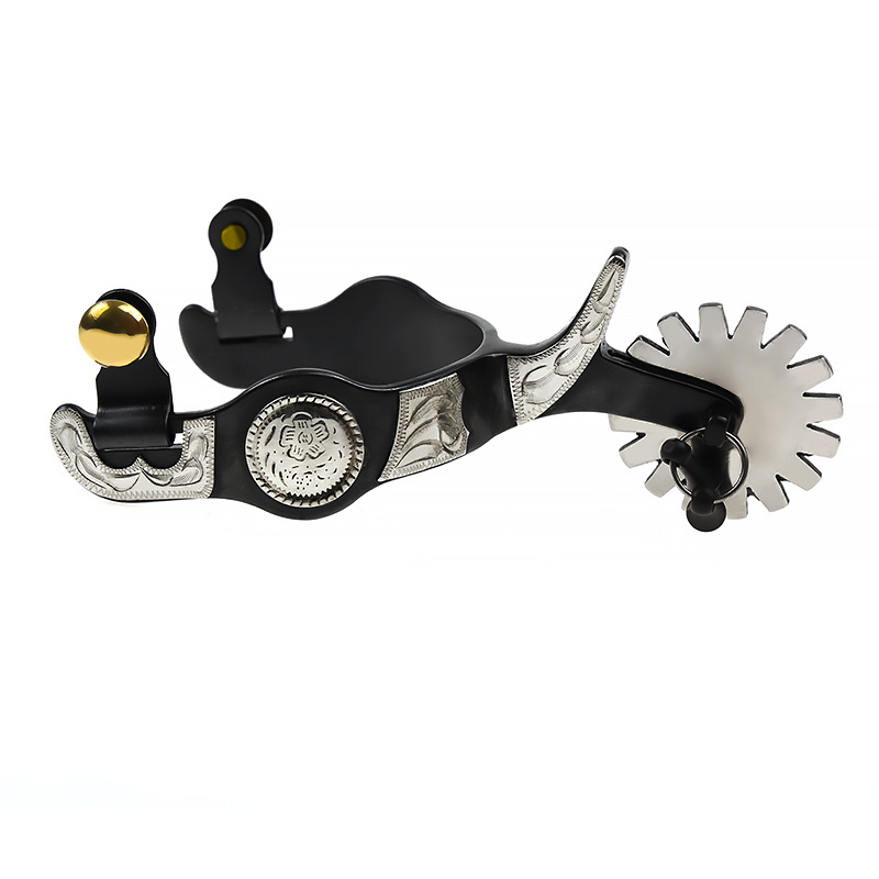 Black Iron Western Spurs with German Silver Trim and Jingle Bobs SP5137