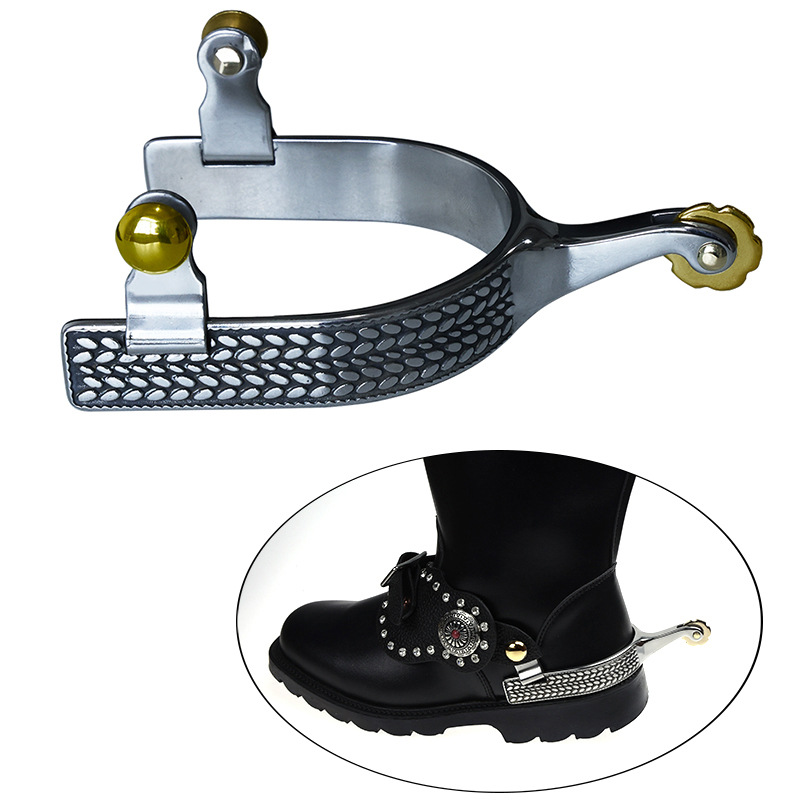 Stainless Steel Western Horse Spur with Brass Rowel and Buttons SP5128