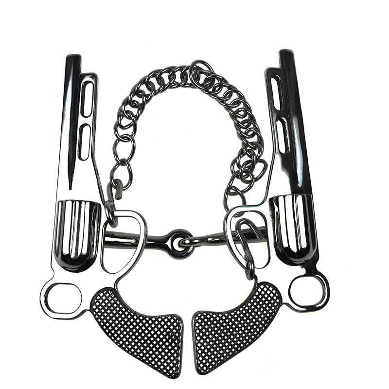 Stainless Steel Pistol Style Horse Bit with Hooks and Curb Chain 125mm