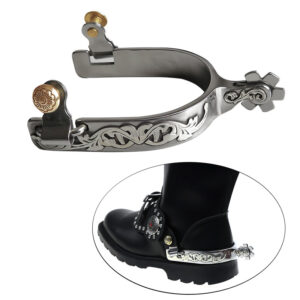 Stainless Steel Western Horse Spur with German Silver Trim and Brass Buttons SP5132