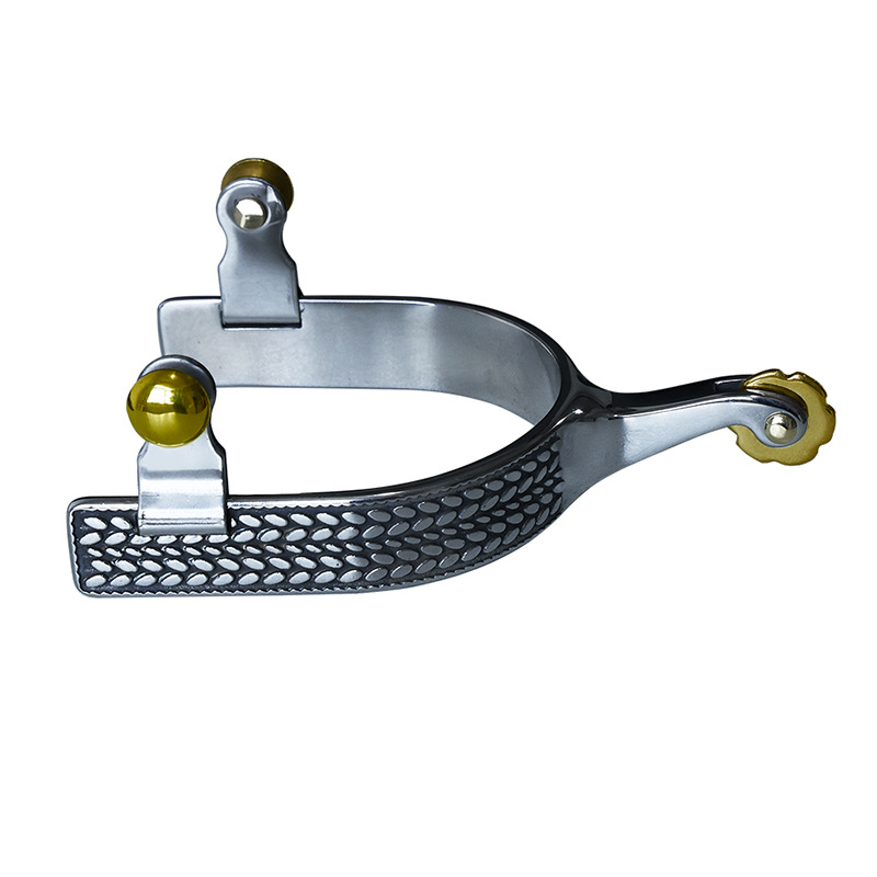 Stainless Steel Western Horse Spur with Brass Rowel and Buttons SP5128
