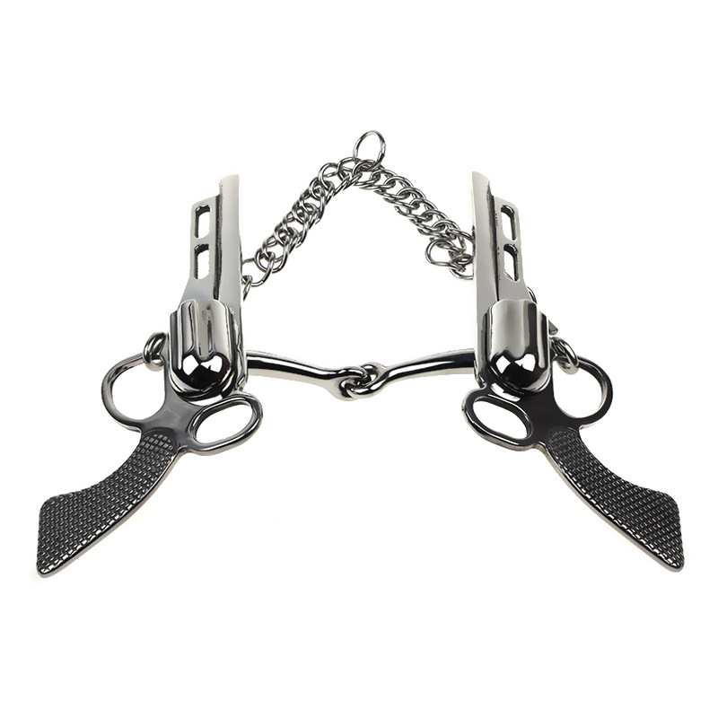 Stainless Steel Pistol Style Horse Bit with Hooks and Curb Chain 125mm