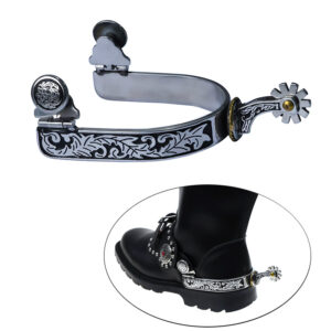 Stainless Steel Western Cowboy Spurs with Rowels Black Pattern Men's