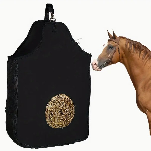 Slow feed hay bag for horse stable travel