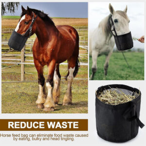 Horse Hay Feeding Bag Adjustable Neck Strap Slow Feed Hay Bag for Horses Cattle Sheep