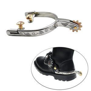 Stainless Steel Western Horse Spur with Brass Rowel and Buckle Unisex