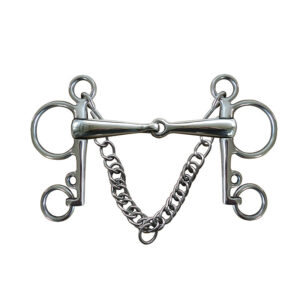 Thick Solid Stainless Steel Pelham Bit with Hooks and Curb Chain