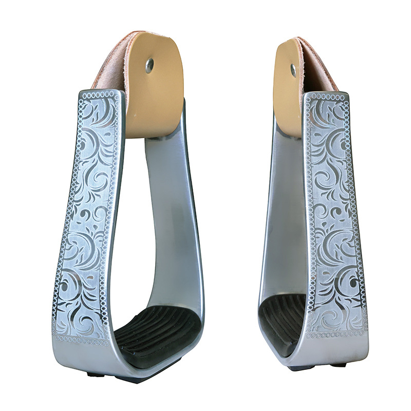 Western Aluminum Stirrup with Rubber Pad and Laser Engraving ST3104FL