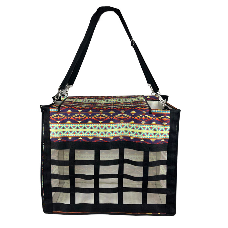 Large Capacity Portable Horse Hay Bag Checkered Hay Storage