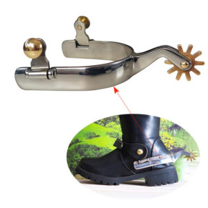 Stainless Steel Western Horse Spurs with Brass Rowels and Buttons