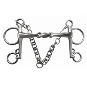 Stainless Steel Pelham Bit with Solid Jointed Mouth and Curb Chain
