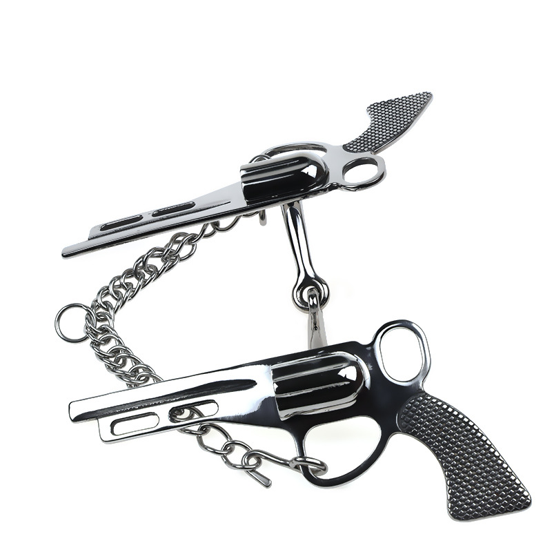 Stainless Steel Pistol Style Horse Bit with Hooks and Curb Chain 125mm